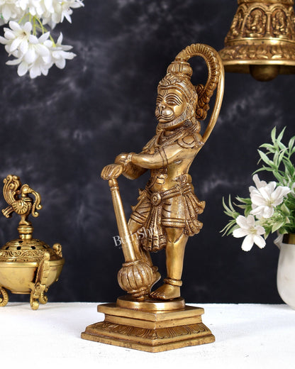 Pure Brass Unique Standing Lord Hanuman Statue - 11" - Budhshiv.com