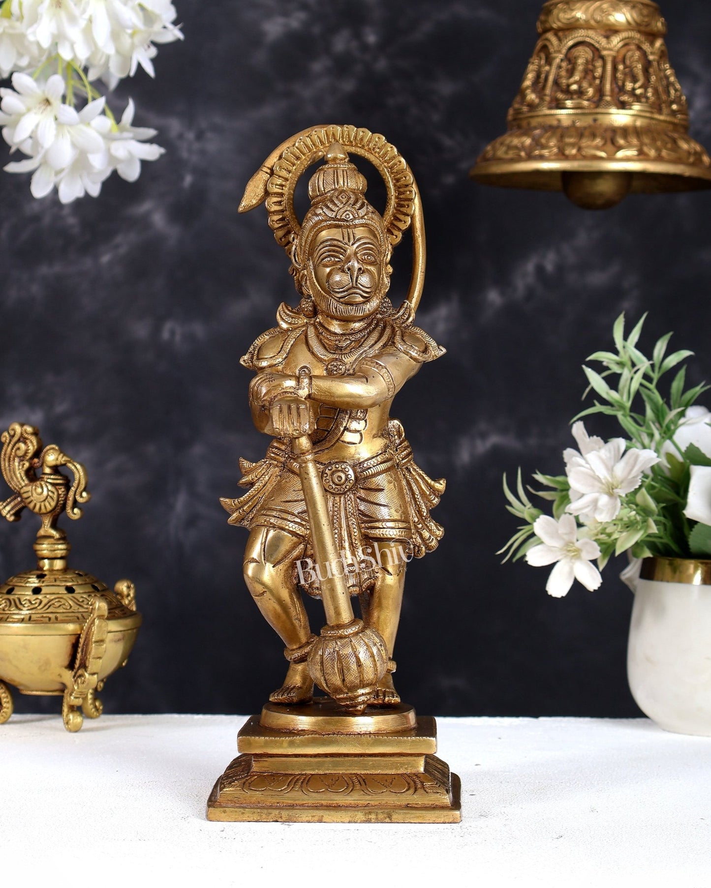Pure Brass Unique Standing Lord Hanuman Statue - 11" - Budhshiv.com