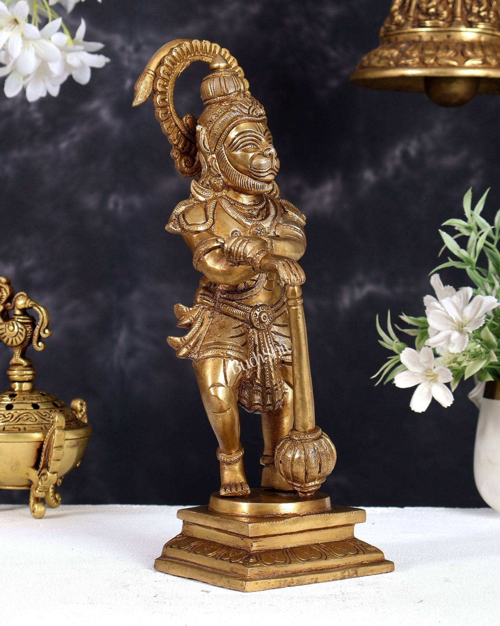 Pure Brass Unique Standing Lord Hanuman Statue - 11" - Budhshiv.com