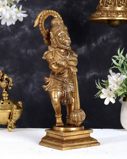 Pure Brass Unique Standing Lord Hanuman Statue - 11" - Budhshiv.com