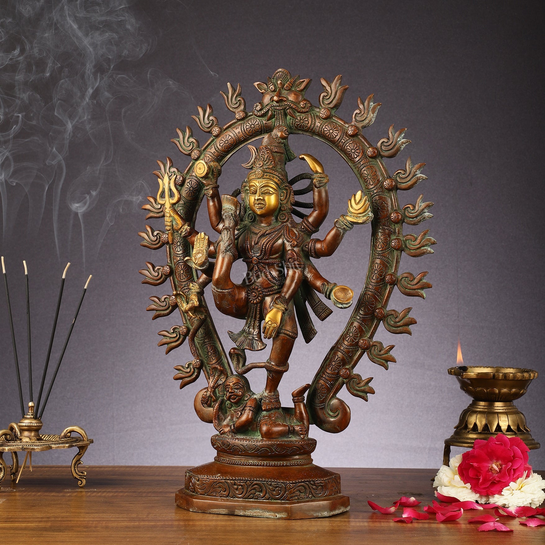 Pure Brass Urdhava Tandava Nataraja Statue - 16.5 Inch Sculpture - Budhshiv.com