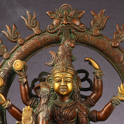 Pure Brass Urdhava Tandava Nataraja Statue - 16.5 Inch Sculpture - Budhshiv.com