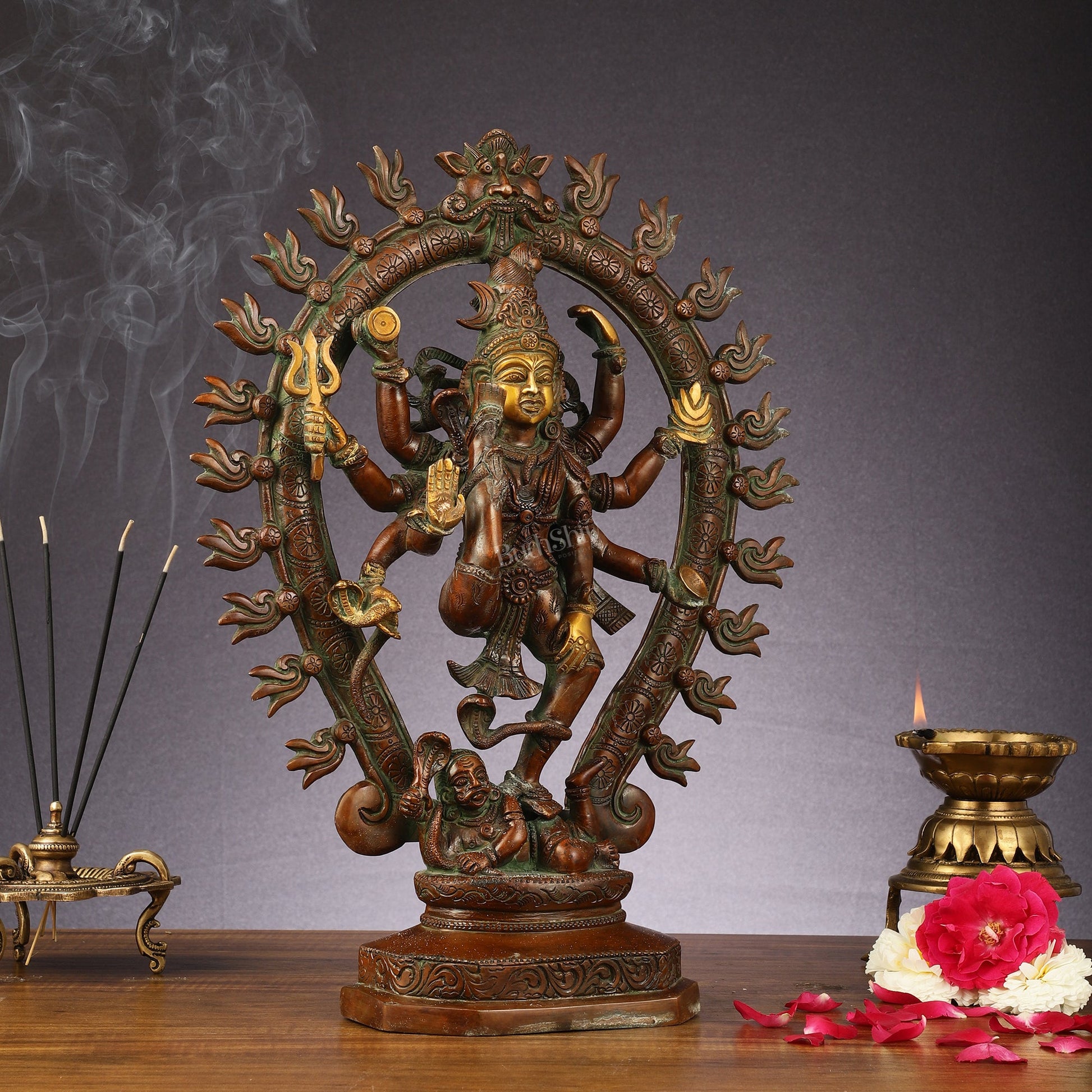 Pure Brass Urdhava Tandava Nataraja Statue - 16.5 Inch Sculpture - Budhshiv.com