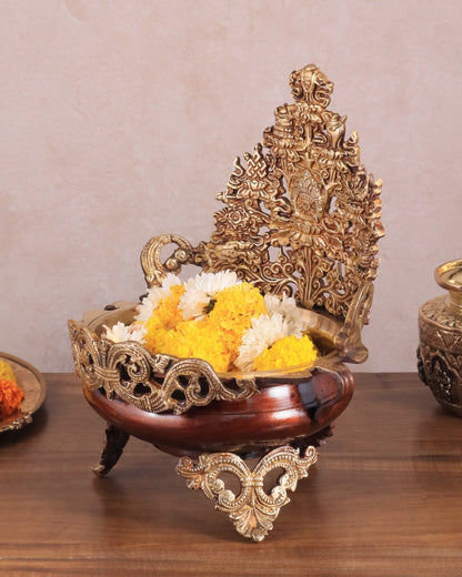 Pure Brass Urli Bowl Antique Style | 12 inch dual tone - Budhshiv.com