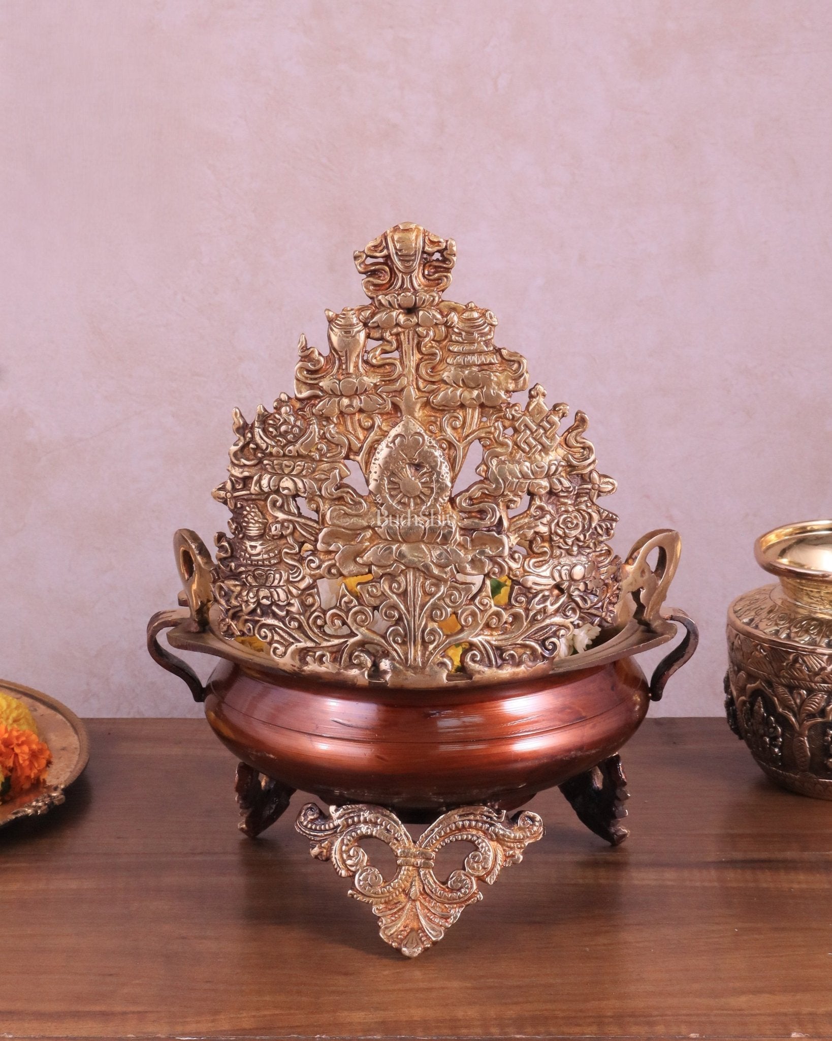 Pure Brass Urli Bowl Antique Style | 12 inch dual tone - Budhshiv.com
