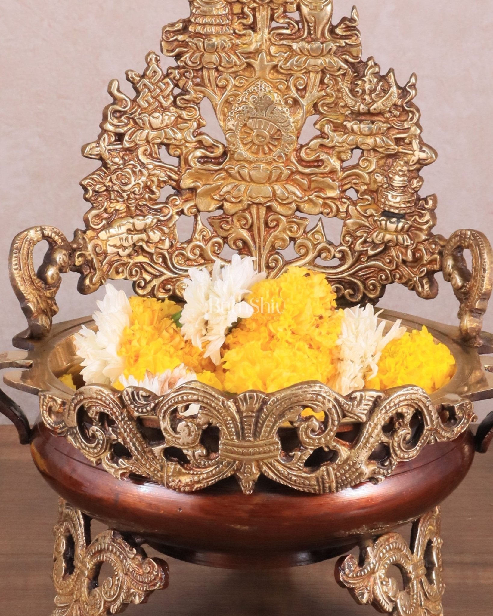 Pure Brass Urli Bowl Antique Style | 12 inch dual tone - Budhshiv.com