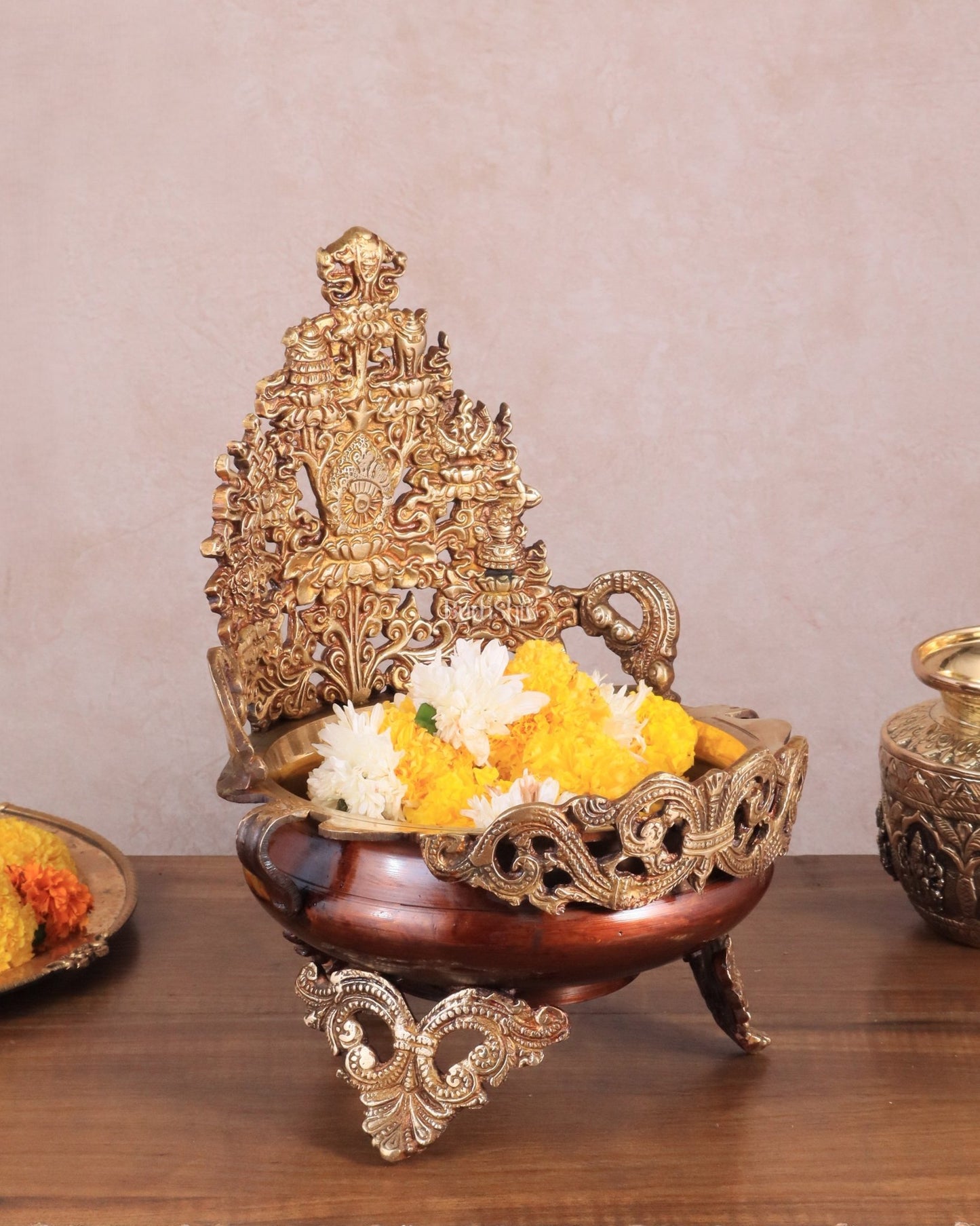 Pure Brass Urli Bowl Antique Style | 12 inch dual tone - Budhshiv.com
