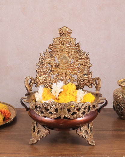 Pure Brass Urli Bowl Antique Style | 12 inch dual tone - Budhshiv.com