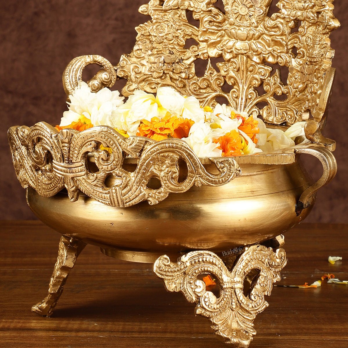 Pure Brass Urli Bowl Antique Style | 12 inch - Budhshiv.com