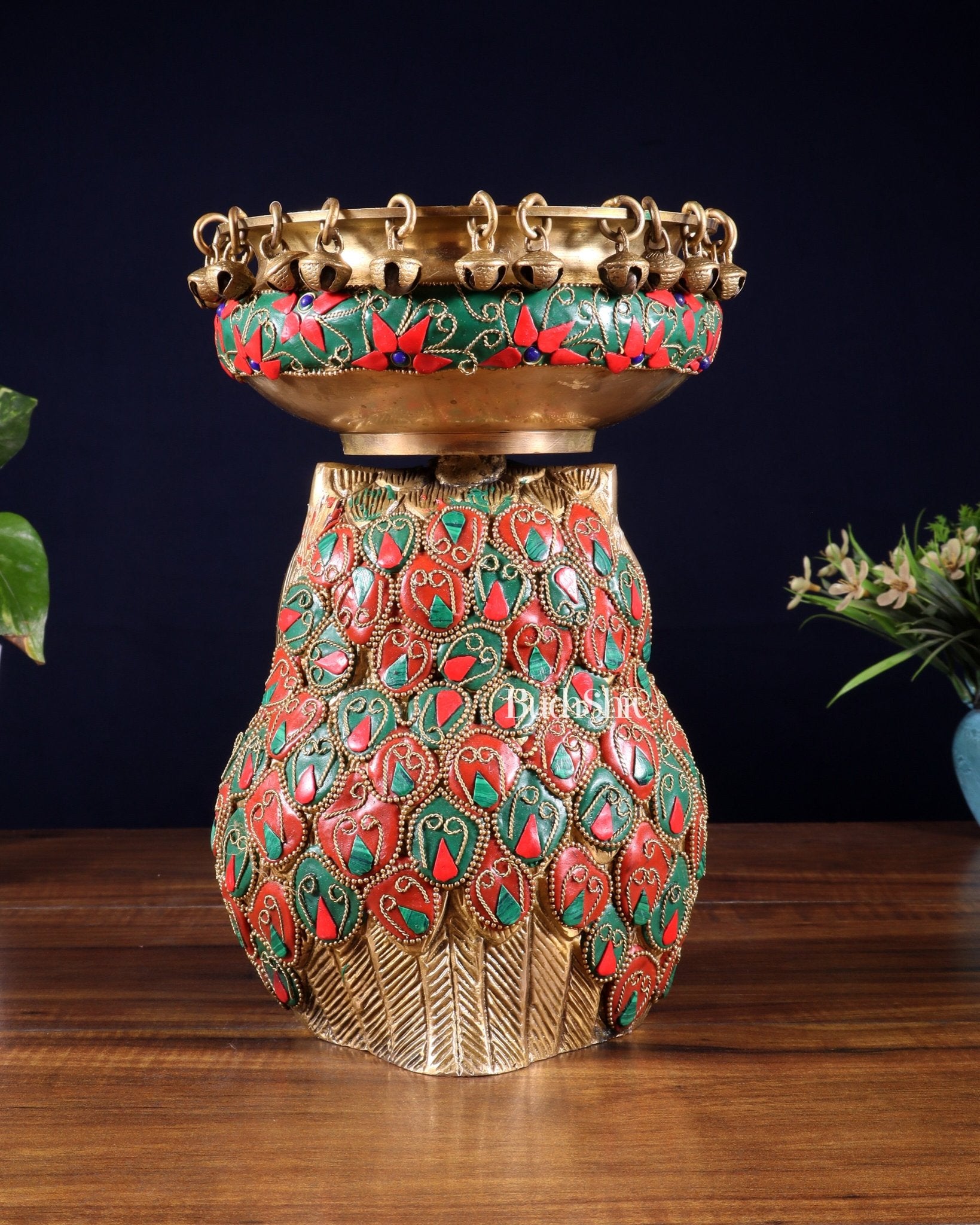Pure Brass Urli Bowl with Large Owl – Adorned with Stonework | Unique Gift & Home Accent - Budhshiv.com