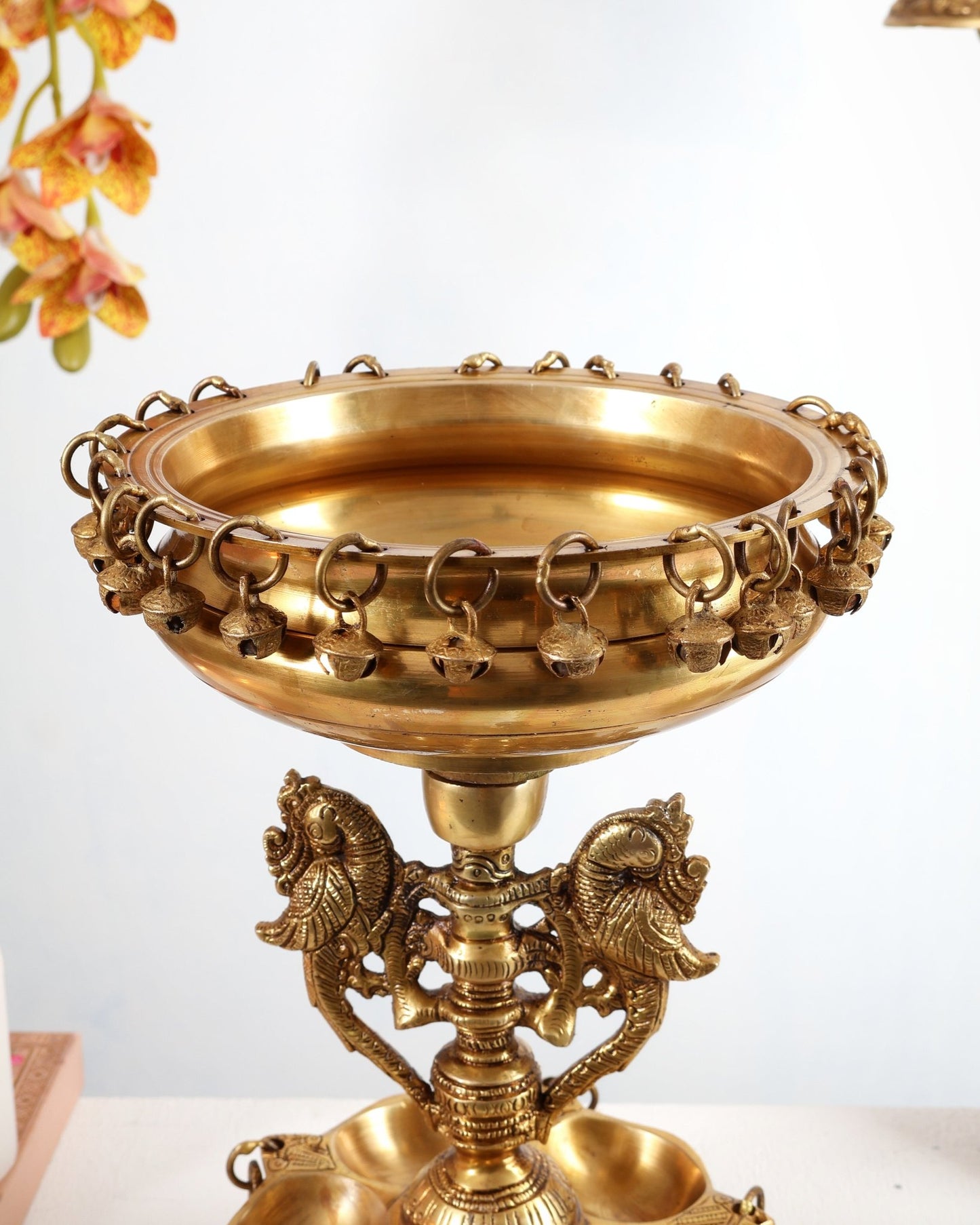 Pure Brass Urli with Stand Diyas | 13 Inch - Budhshiv.com