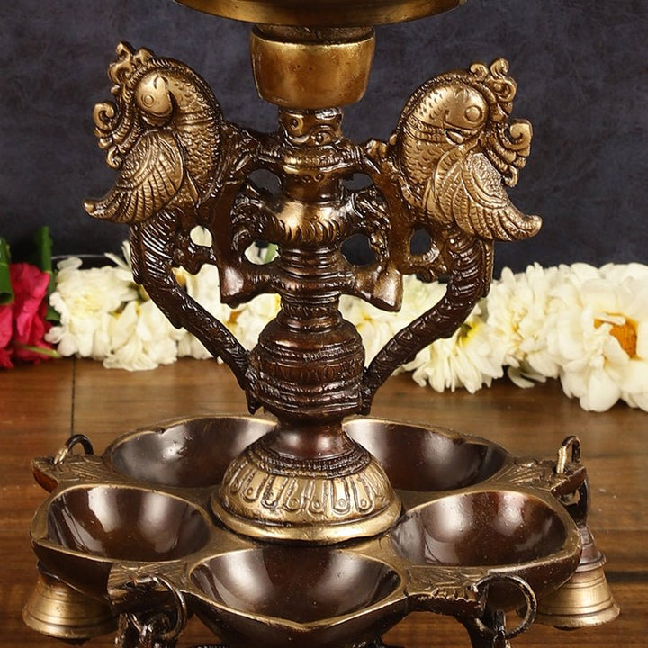 Pure Brass Urli with Stand Diyas - Antique Finish | 13 Inch - Budhshiv.com