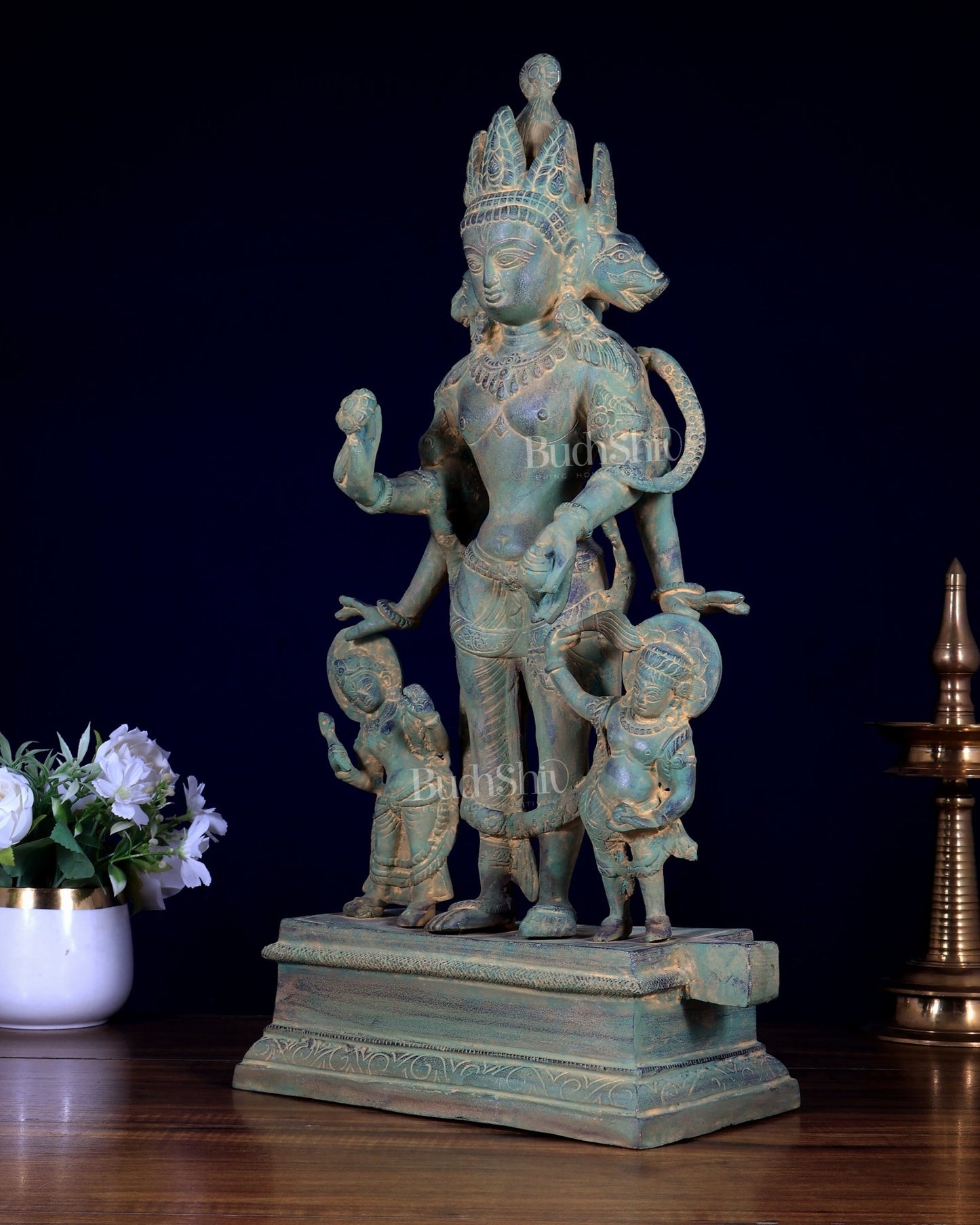 Pure Brass Vaikuntha Chaturmurti – Four - Headed Vishnu Statue 22 inch - Budhshiv.com