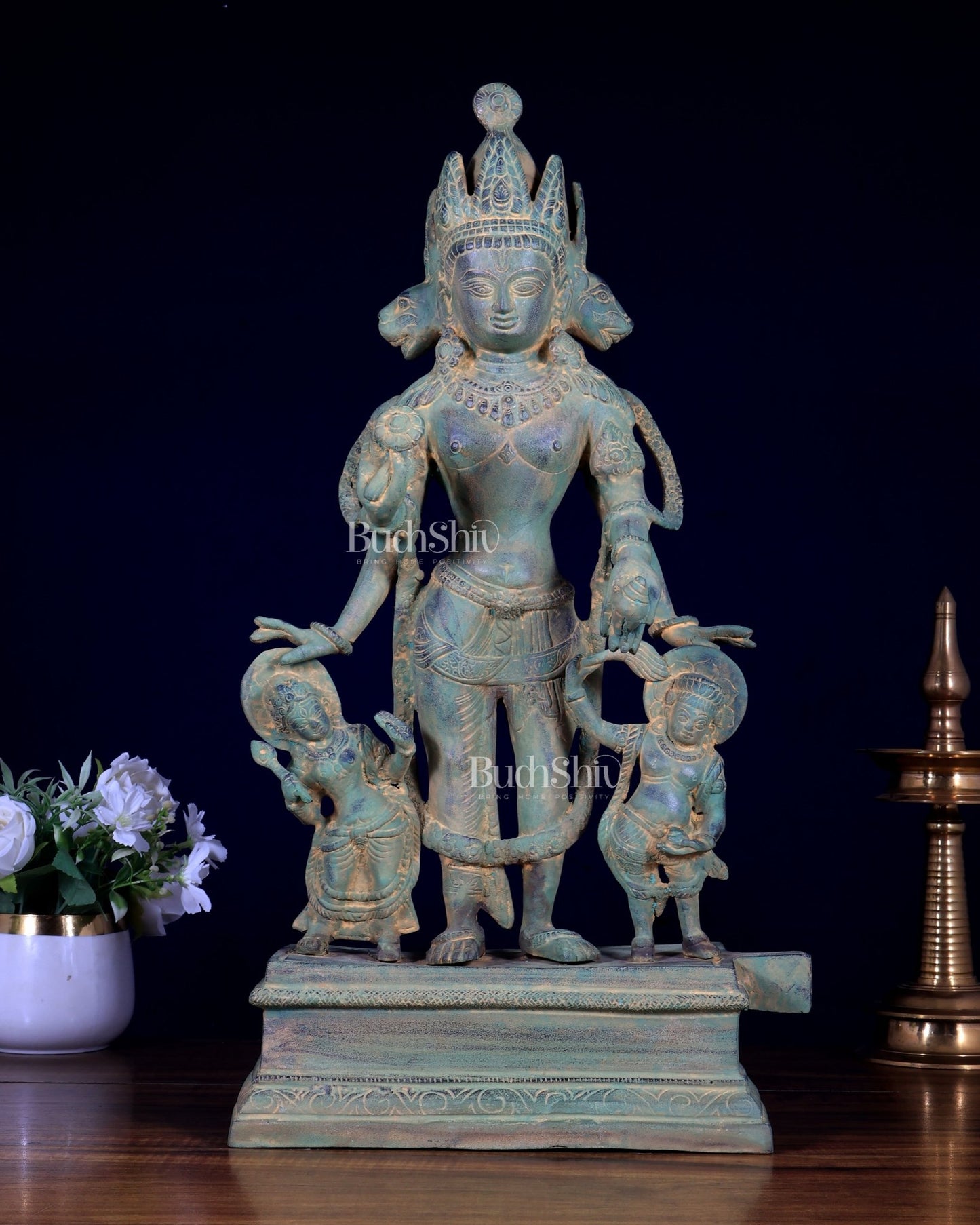 Pure Brass Vaikuntha Chaturmurti – Four - Headed Vishnu Statue 22 inch - Budhshiv.com