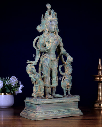 Pure Brass Vaikuntha Chaturmurti – Four - Headed Vishnu Statue 22 inch - Budhshiv.com