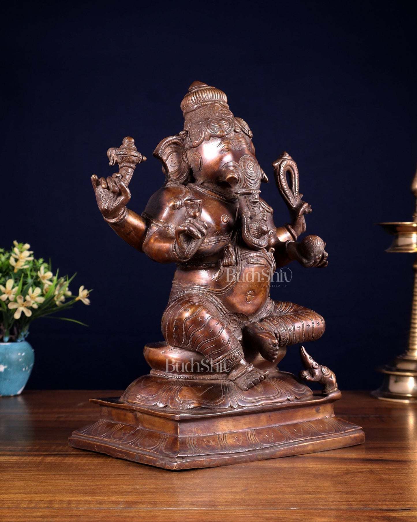 Pure Brass Valampuri Ganesha with Right Trunk – Chola Style, 12 Inch - Budhshiv.com