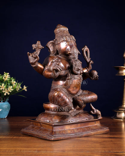 Pure Brass Valampuri Ganesha with Right Trunk – Chola Style, 12 Inch - Budhshiv.com