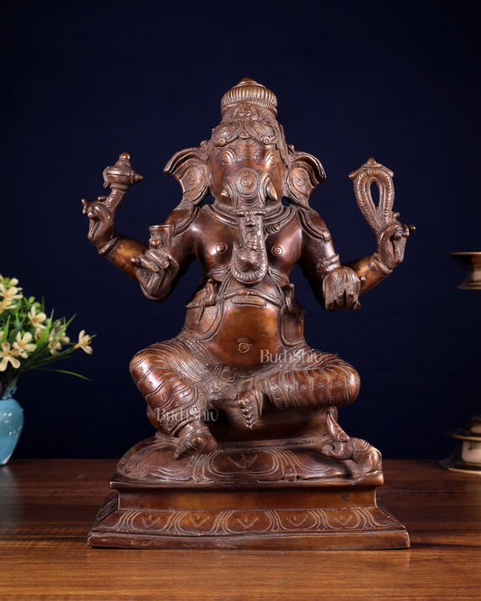 Pure Brass Valampuri Ganesha with Right Trunk – Chola Style, 12 Inch - Budhshiv.com