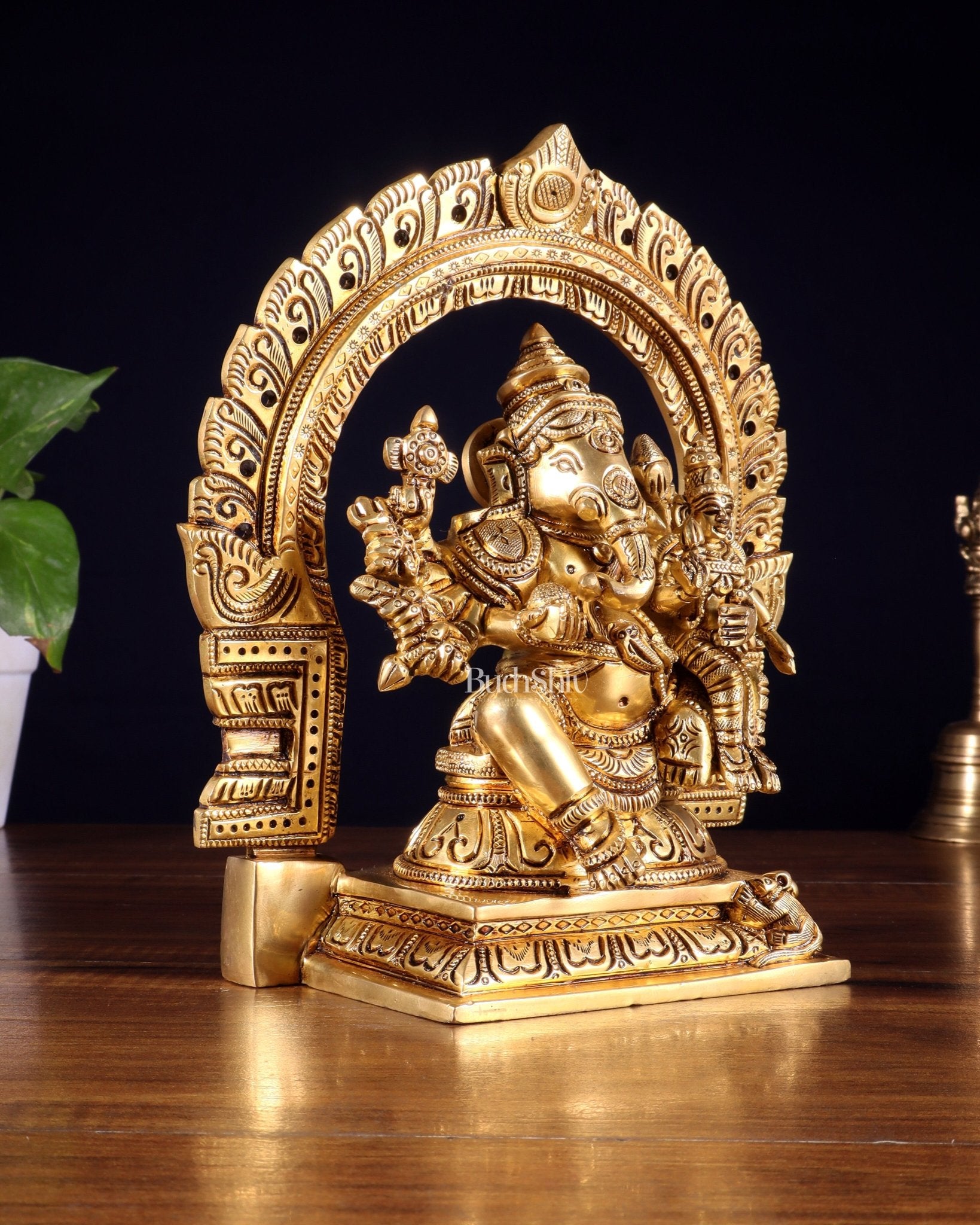 Pure Brass Vallabha Ganesha Mahaganapati Idol with Prabhavali 8.5 inch - Budhshiv.com