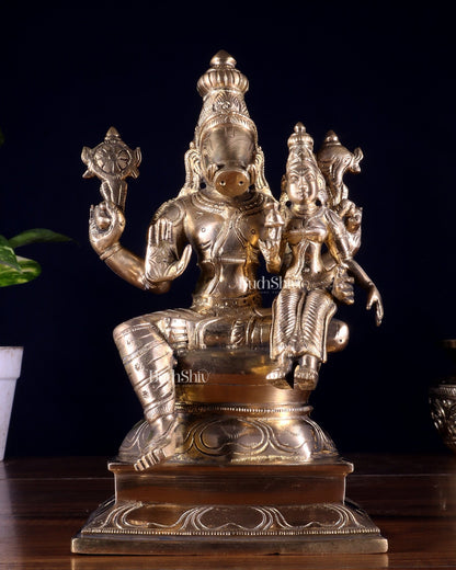 Pure Brass Varaha Lakshmi Statue 9.5" - Budhshiv.com