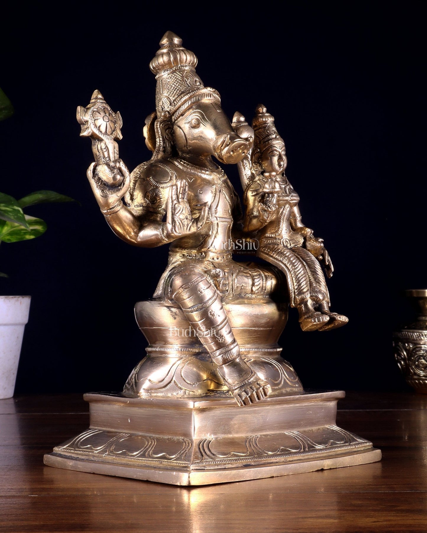 Pure Brass Varaha Lakshmi Statue 9.5" - Budhshiv.com