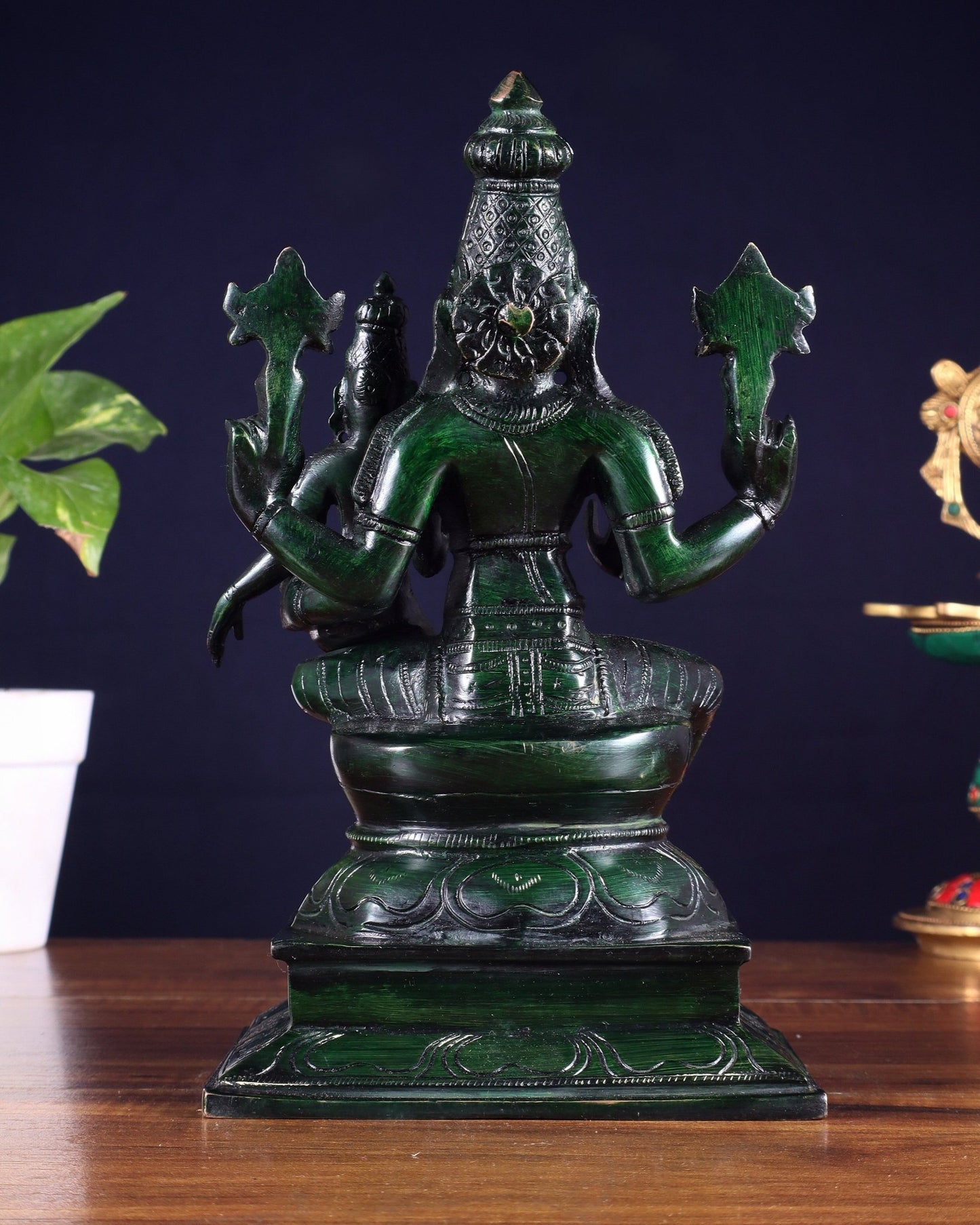 Pure Brass Varaha Lakshmi Statue – Agate green Tone 9.5" - Budhshiv.com