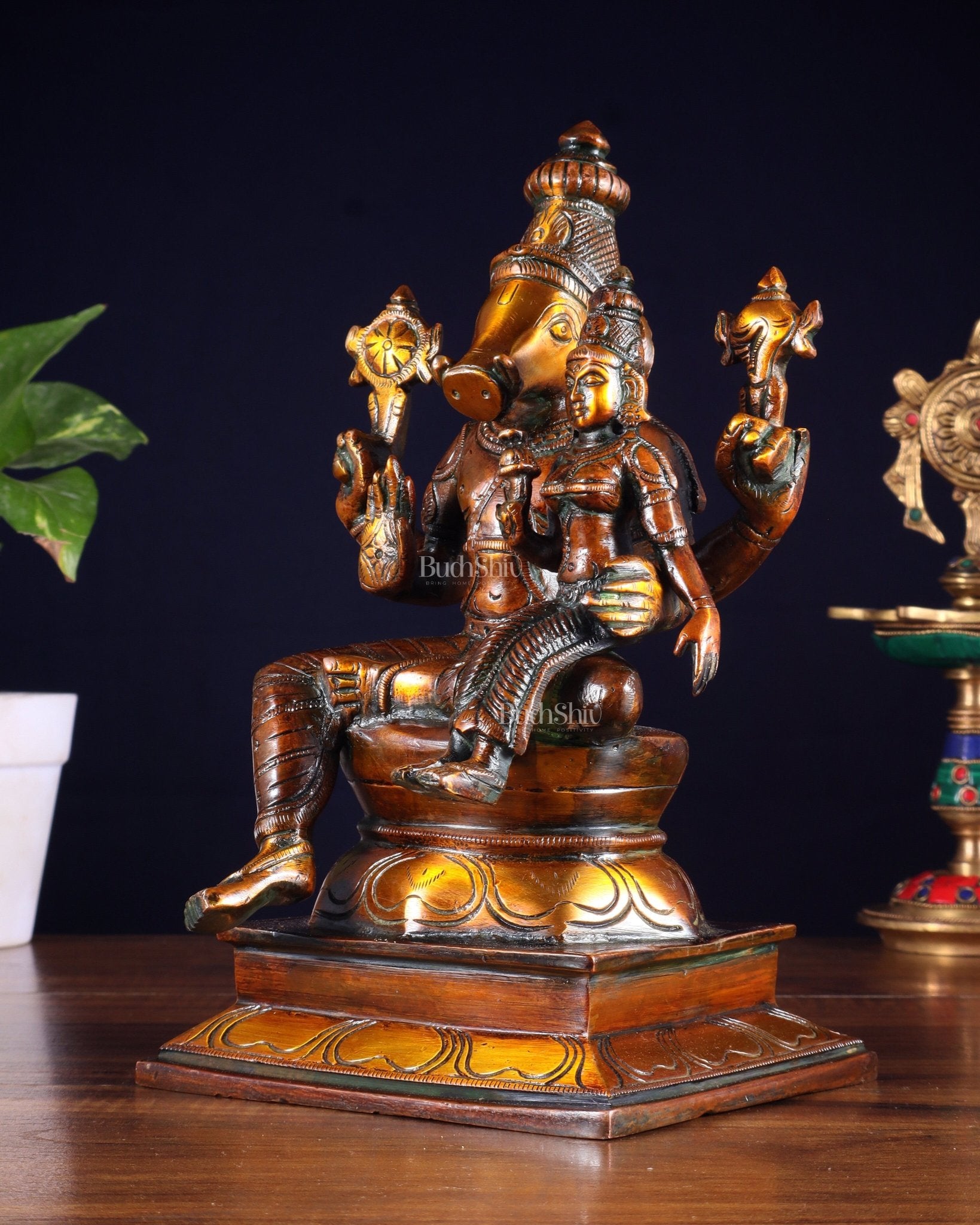 Pure Brass Varaha Lakshmi Statue – Antique Chola Tone 9.5" - Budhshiv.com