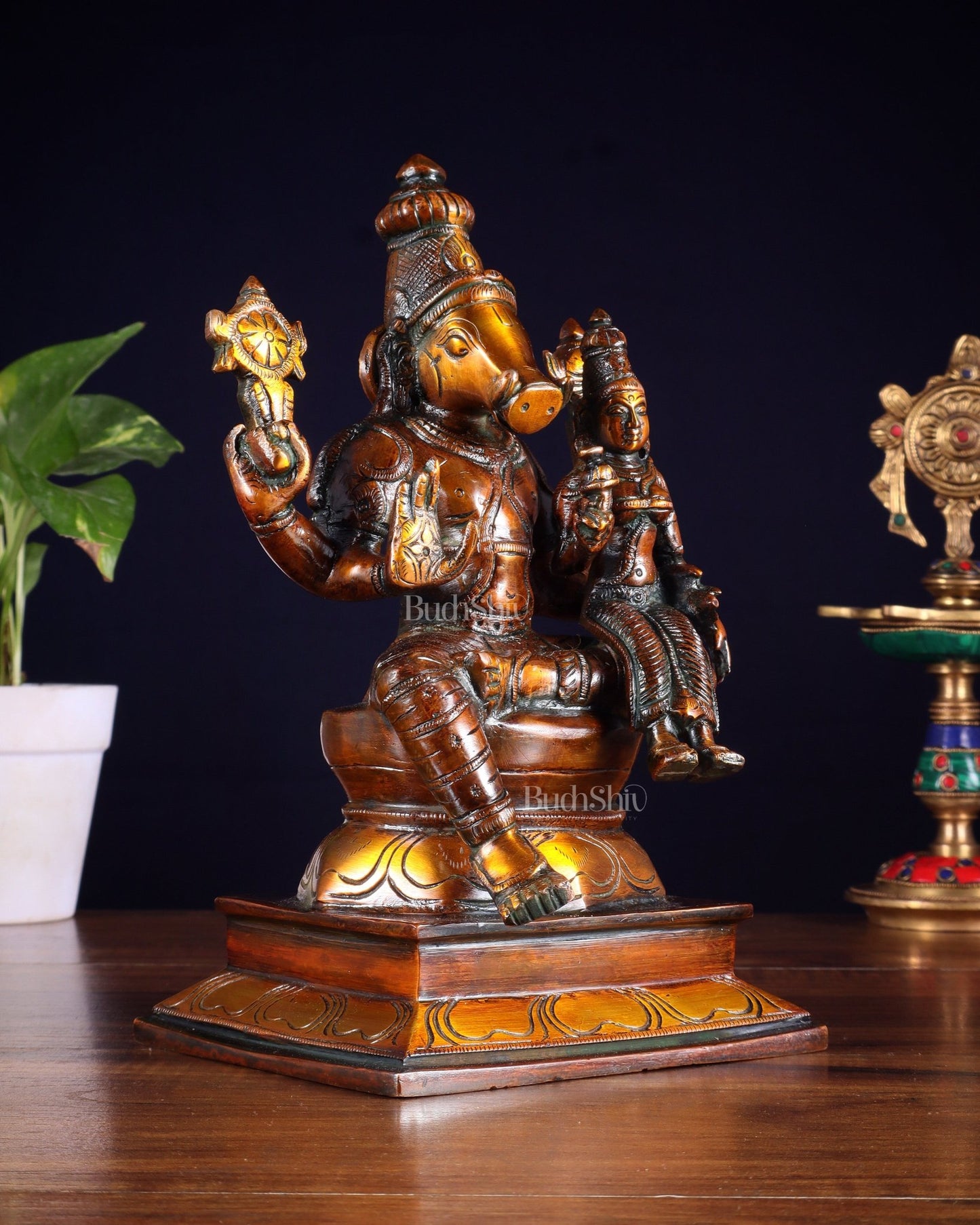 Pure Brass Varaha Lakshmi Statue – Antique Chola Tone 9.5" - Budhshiv.com