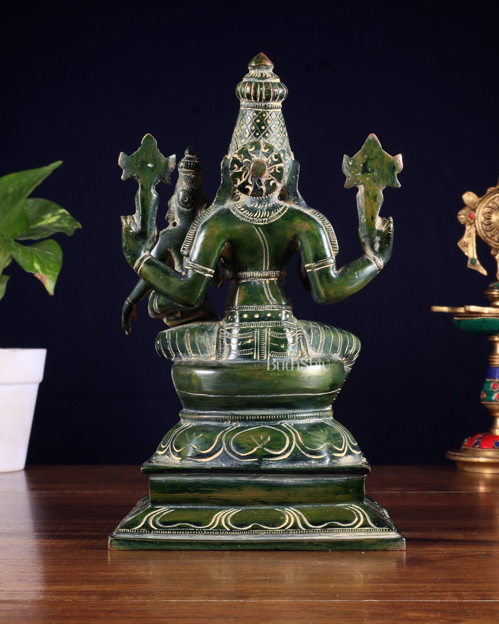 Pure Brass Varaha Lakshmi Statue – Antique Green Tone 9.5" - Budhshiv.com
