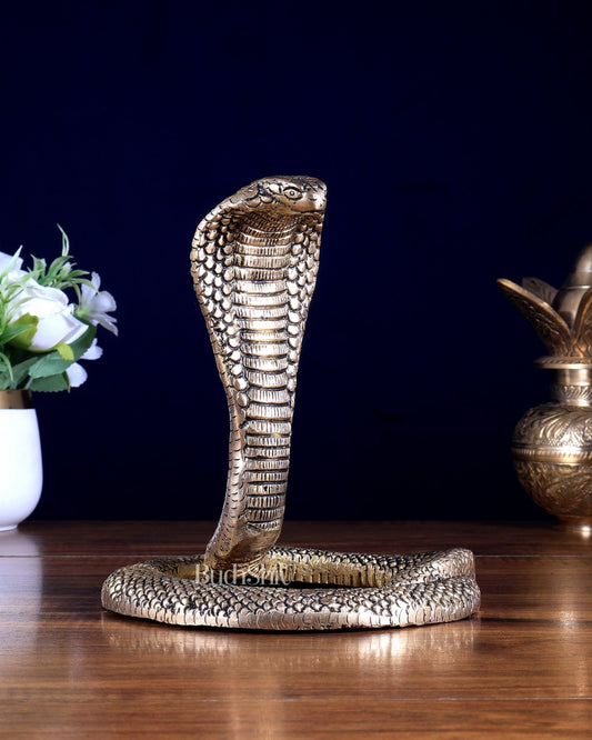 Pure Brass Vasuki Naag Snake / Serpent Hindu Idol 7.67 inch - Budhshiv.com