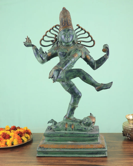 Pure Brass Vintage Dancing Shiva as Nataraja 27 inch - Budhshiv.com