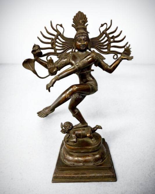 Pure Brass Vintage Dancing Shiva Statue – Bronze Tone Finish 30.5" - Budhshiv.com