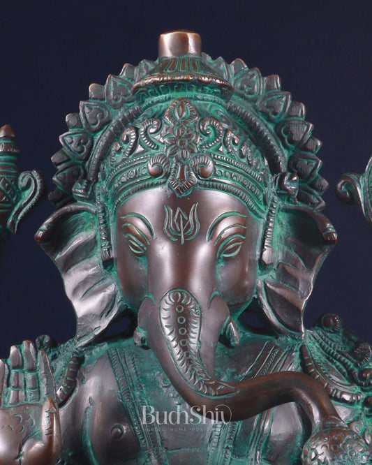 Pure Brass vintage Ganesha Idol with bronze finish 12" - Budhshiv.com