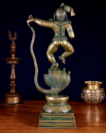 Pure Brass Vintage Kalinga Narthana Krishna Idol - 18 Inch chola craft - Budhshiv.com