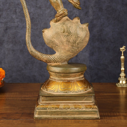 Pure Brass Vintage Kalinga Narthana Krishna Idol - 18 Inch - Budhshiv.com