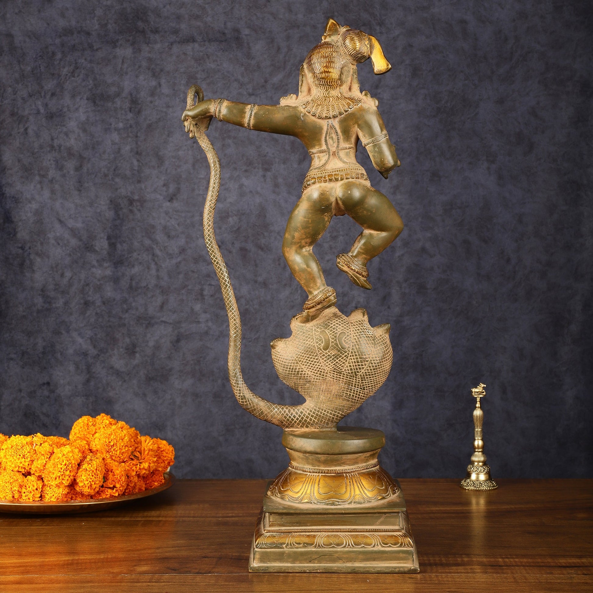 Pure Brass Vintage Kalinga Narthana Krishna Idol - 18 Inch - Budhshiv.com