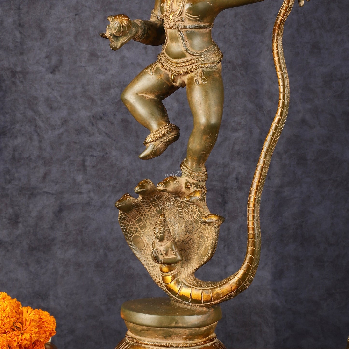 Pure Brass Vintage Kalinga Narthana Krishna Idol - 18 Inch - Budhshiv.com