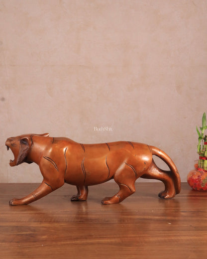 Pure Brass Vintage Large Tiger Statue showpiece - 20"x7.5"x6", Vastu Approved brown - Budhshiv.com