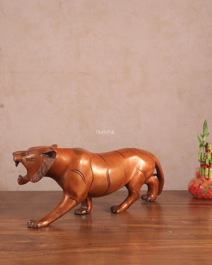Pure Brass Vintage Large Tiger Statue showpiece - 20"x7.5"x6", Vastu Approved brown - Budhshiv.com