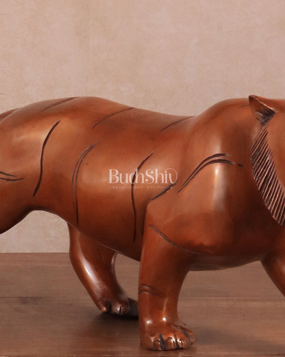 Pure Brass Vintage Large Tiger Statue showpiece - 20"x7.5"x6", Vastu Approved brown - Budhshiv.com