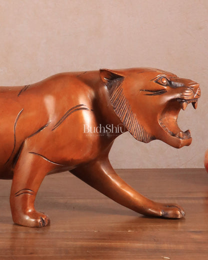 Pure Brass Vintage Large Tiger Statue showpiece - 20"x7.5"x6", Vastu Approved brown - Budhshiv.com