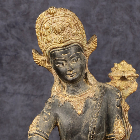 Pure Brass Vintage Lord Indra Idol - Sand Finish Patina, 10" - Budhshiv.com