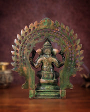 Pure Brass Vintage Lord Vinayaka (Ganesha) with Prabhavali - Green Patina, 15.5" - Budhshiv.com