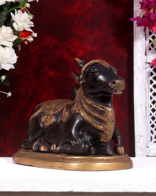 Pure Brass Vintage Nandi Statue – black tone 12.5 inch - Budhshiv.com