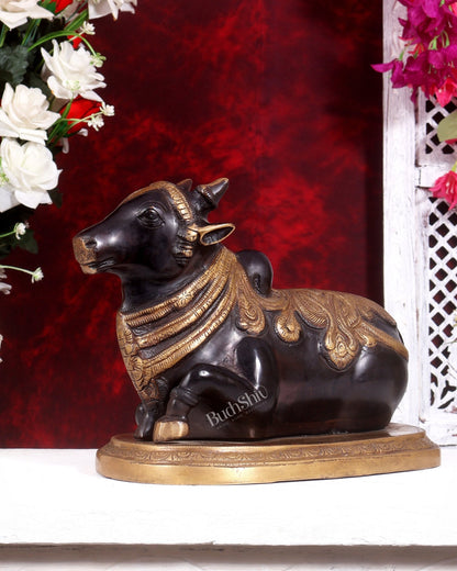 Pure Brass Vintage Nandi Statue – black tone 12.5 inch - Budhshiv.com