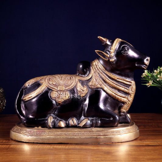 Pure Brass Vintage Nandi Statue – black tone 12.6 inch - Budhshiv.com
