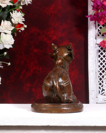 Pure Brass Vintage Nandi Statue – double Chola Finish 12.5 inch - Budhshiv.com