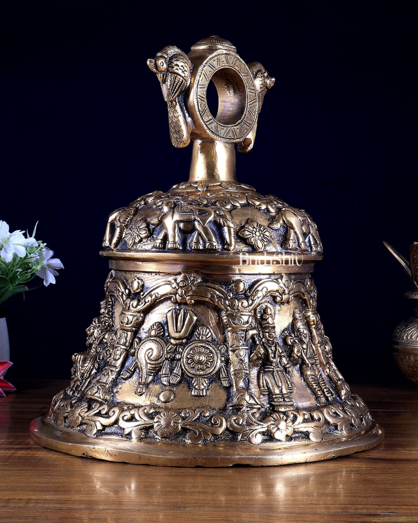 Pure Brass Vishnu Dashavatar Hanging Temple Bell | Heavy Mandir Ghanta | BudhShiv - Budhshiv.com