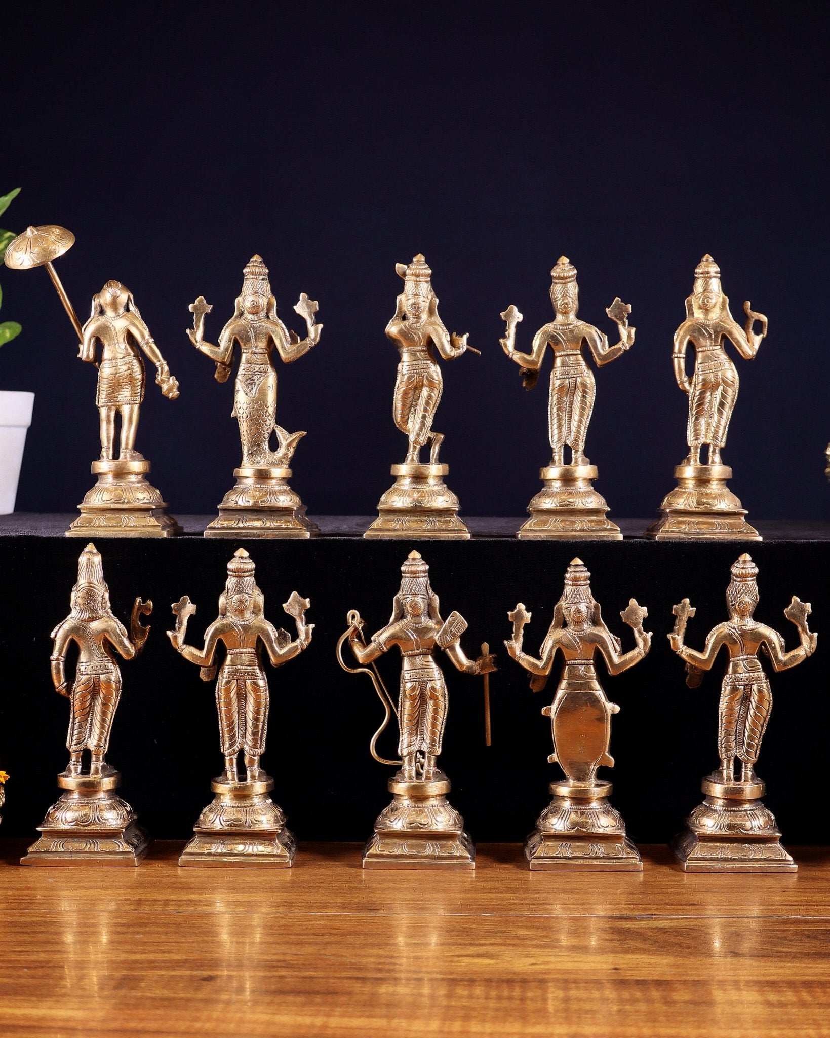 Pure Brass Vishnu Dashavatar Idol Set – Traditional, 6" Matte tone - Budhshiv.com
