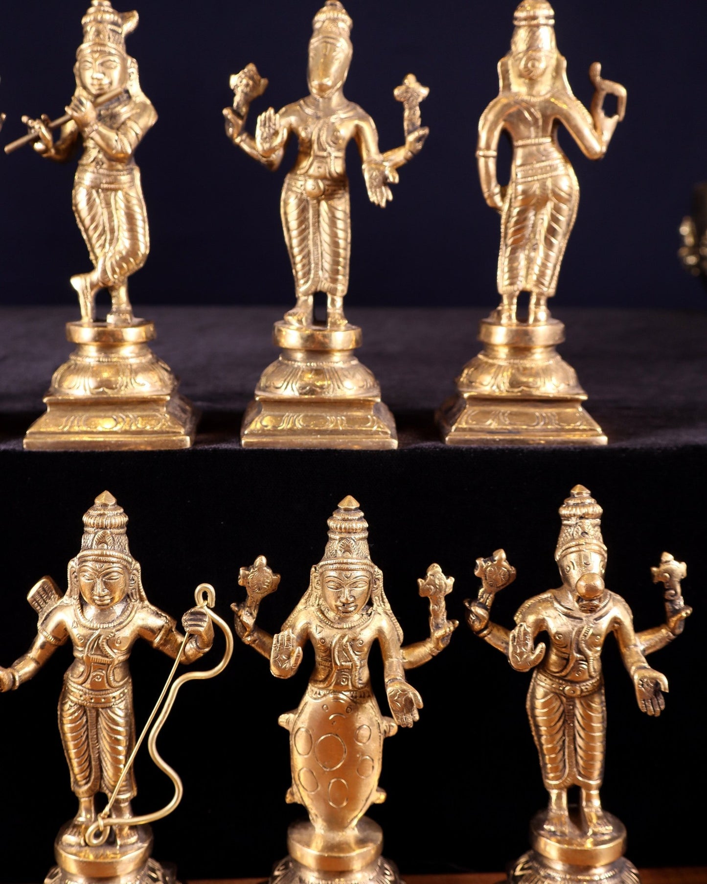 Pure Brass Vishnu Dashavatar Idol Set – Traditional, 6" Matte tone - Budhshiv.com